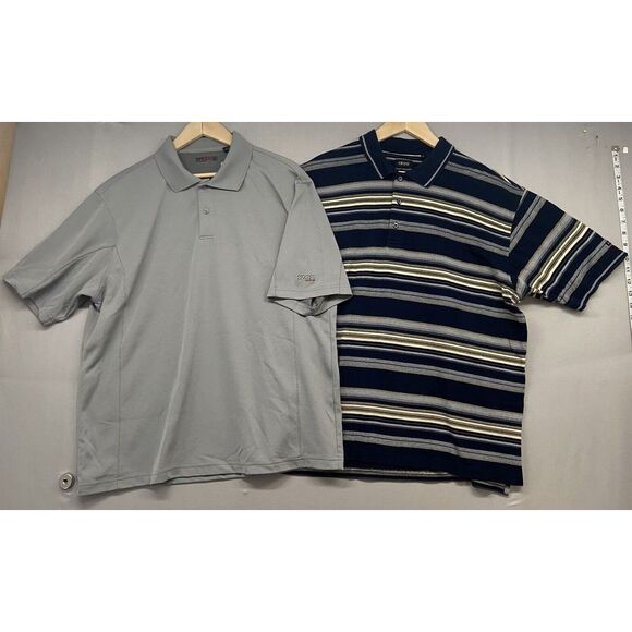 Izod XFG Polo Shirt‎ L Golf Double Mercerized LOT OF 2 Gray Striped Casual Dress - Picture 1 of 16